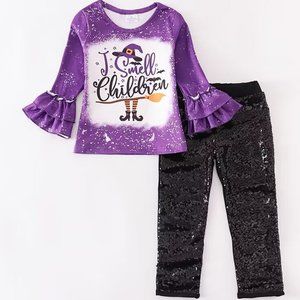 NWOT Girls Halloween/Fall Long Sleeve Top & Sequin Pants